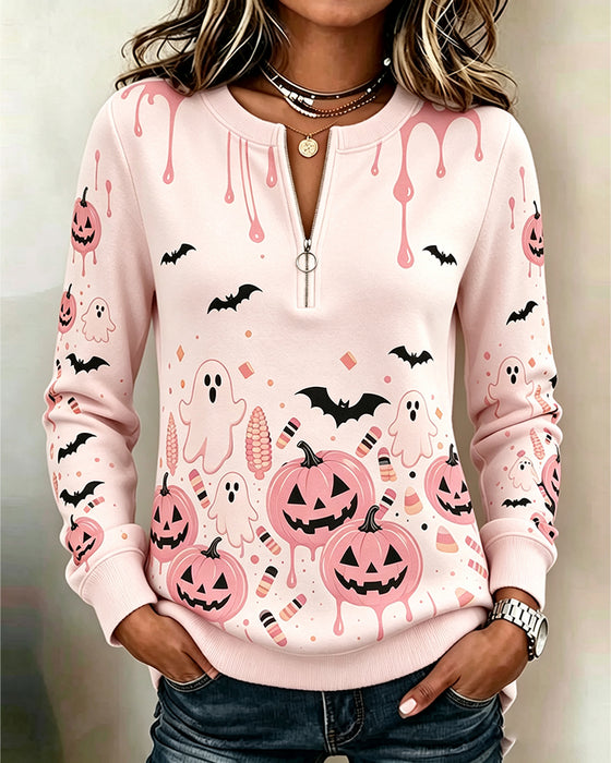 Zipper Long Sleeve Halloween Pumpkin Hoodie