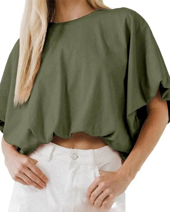 Solid Color Puff Sleeve Cropped Top