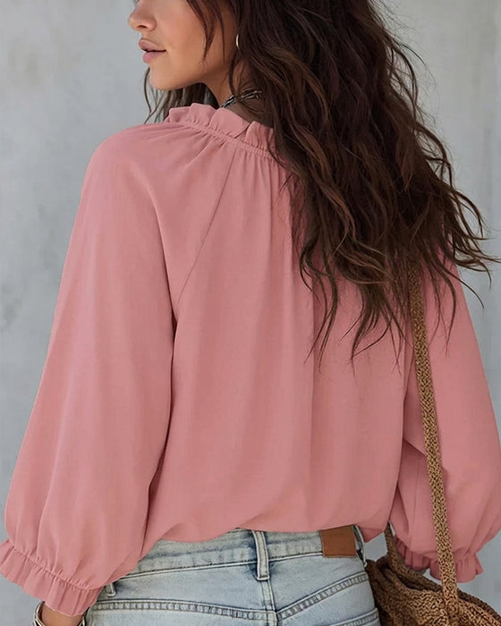 V-neck Lace Up Blouse