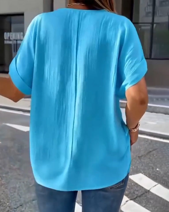 V-Neck Loose Textured T-Shirt