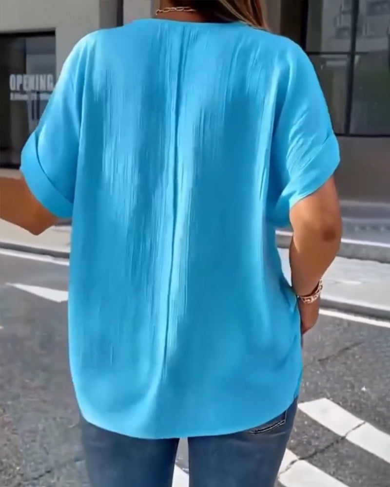 V-Neck Loose Textured T-Shirt