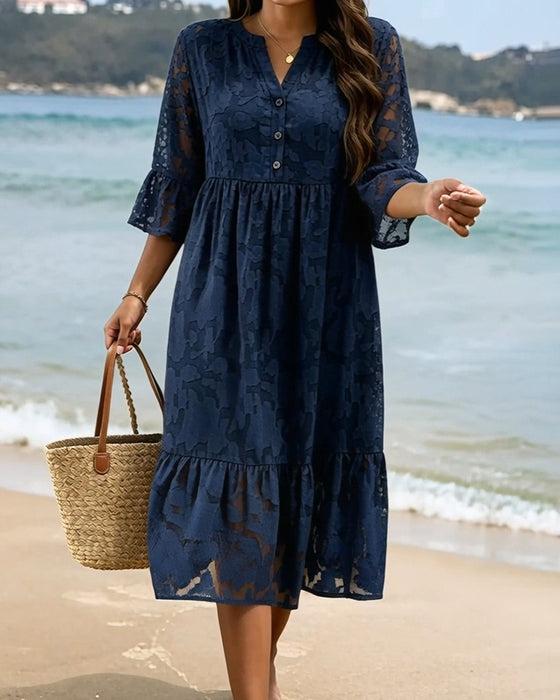 Elegant Sophisticated Ruffle Lace Dress