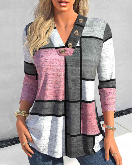 Buttoned color block top