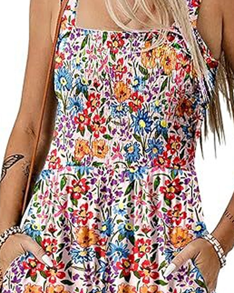 Floral Casual Strappy Shorts Jumpsuit