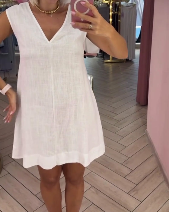Solid Color Sleeveless V-Neck Short Dress