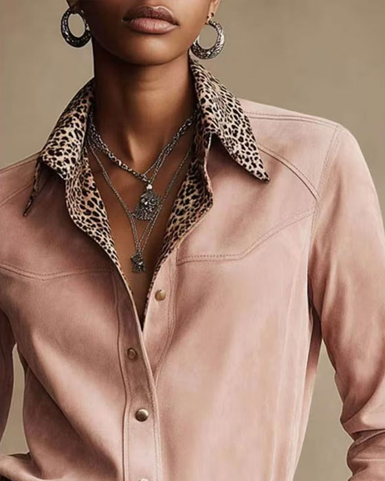 Lapel Leopard Patchwork Shirt