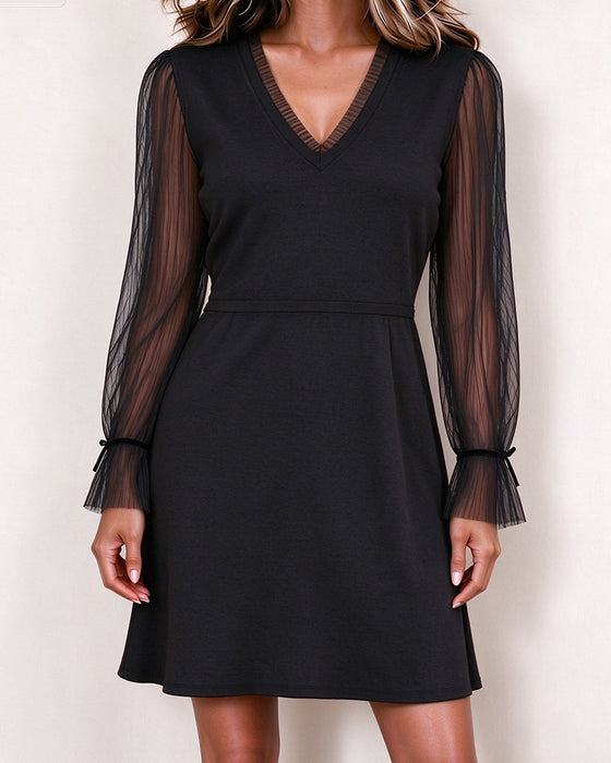 V-Neck Mesh Bow Sleeve Skirt