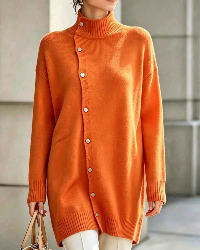 Turtleneck Single Breasted Cardigan