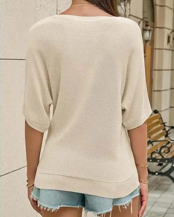 Crew Neck Short Sleeve Solid Pullover