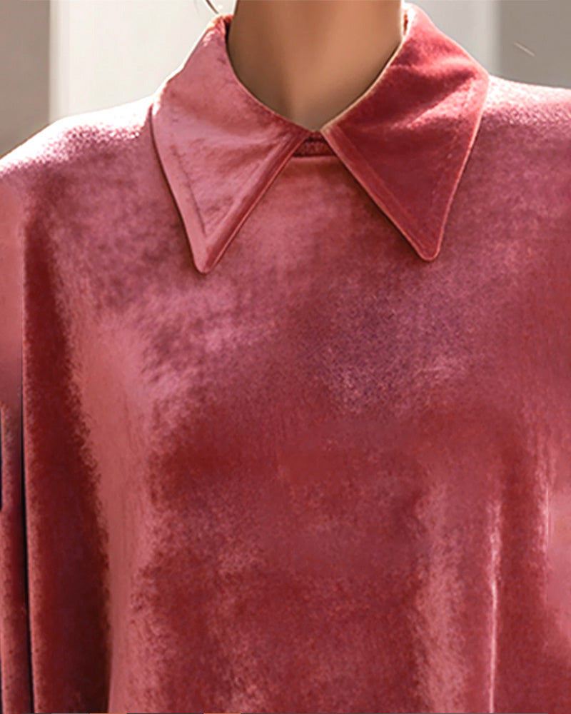 Lapel Loose Lantern Sleeve Sweatshirt