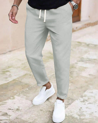 Men's Solid Drawstring Slim Fit Cropped Pant