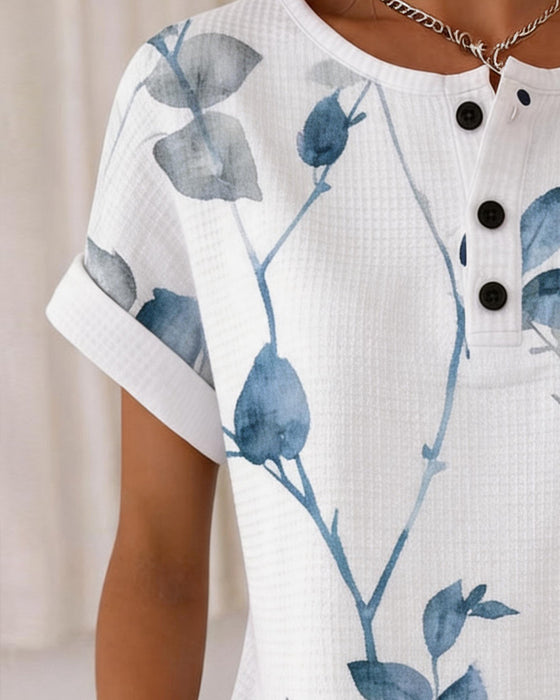 Waffle Leaf Print Top