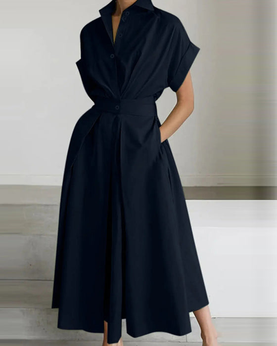 A-Line Tie High Waist Button Dress
