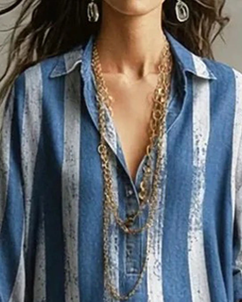 Loose Vertical Striped Long Dress