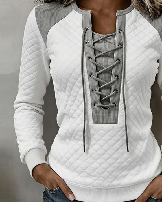 Lace-Up Slim-Fit Color-Block Sweatshirt