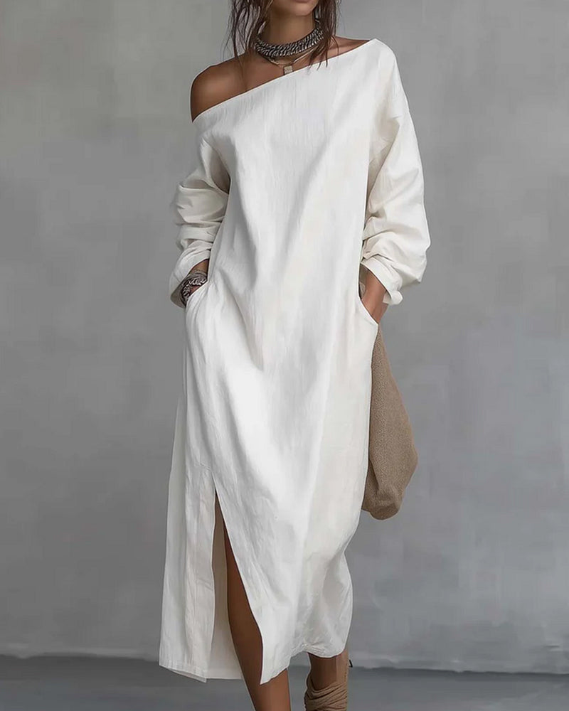 Fashionable Off-Shoulder Slit Long Dress