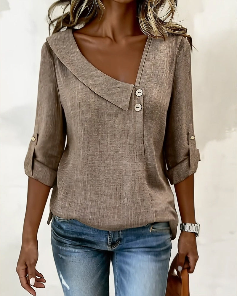 Solid Color Irregular Neckline Top