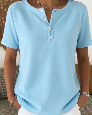 Henley Neck Short Sleeve Button T-Shirt