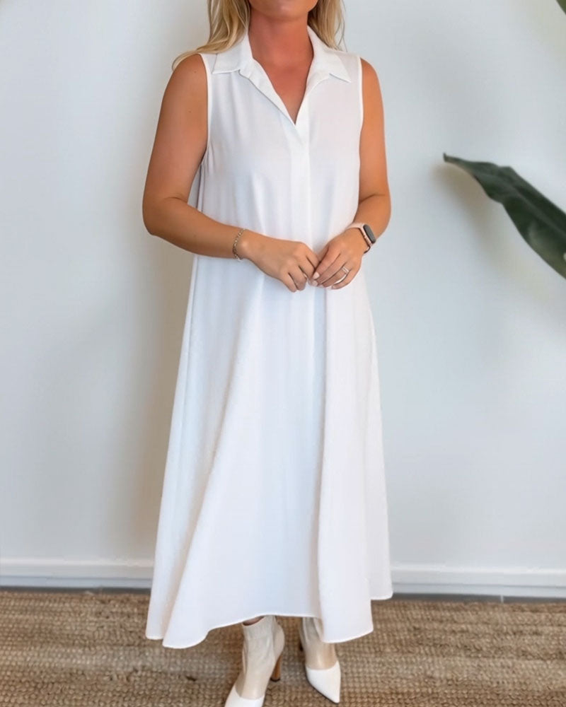 Lapel V-Neck Sleeveless Dress