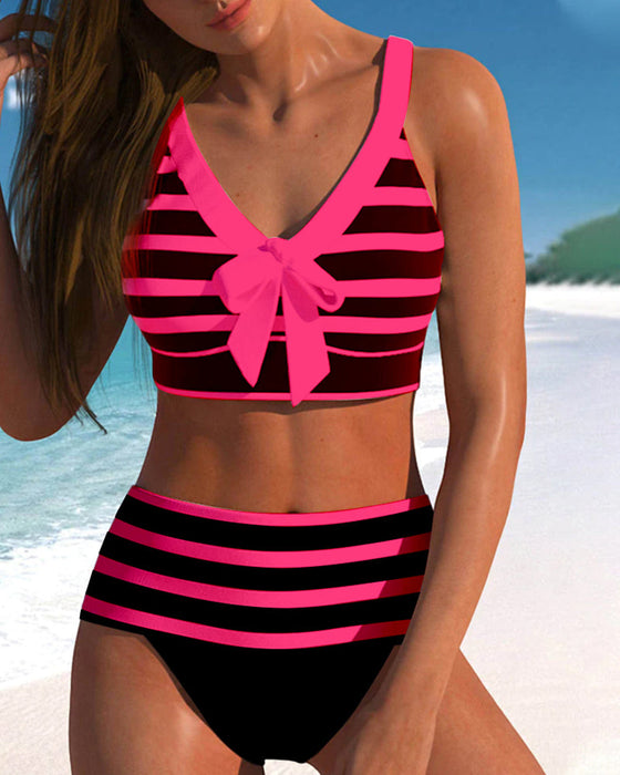 High Waist Stripe Print Bikinis
