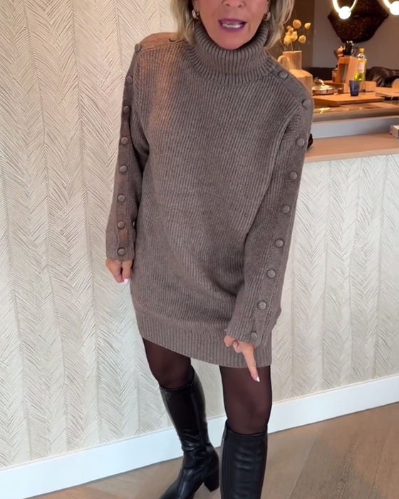 Fashionable Button-Design Sweater Dress