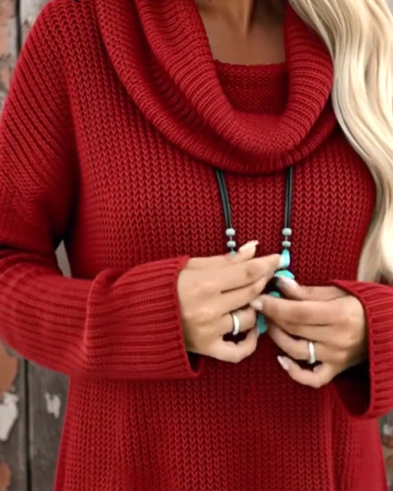 Solid Color High-Neck Stylish Dress