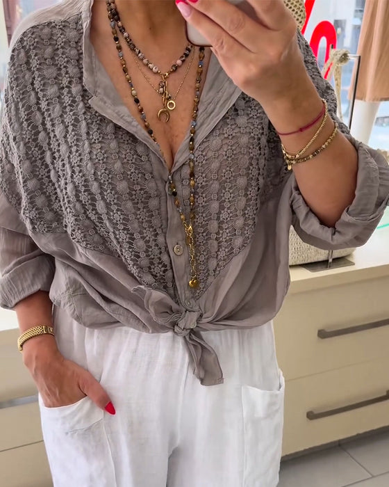 Button Batwing Sleeve Blouse