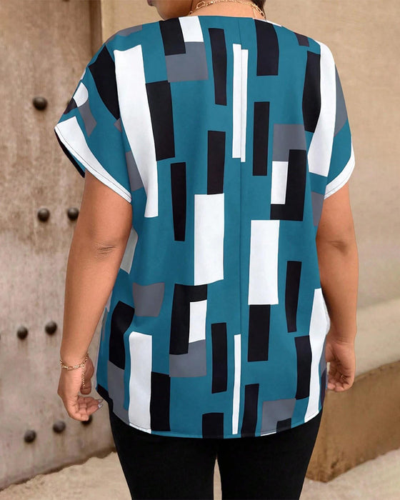 Print V-Neck Loose Blouse