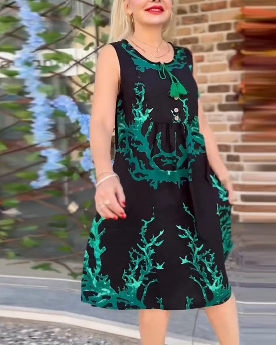 Contrast print sleeveless lace-up dress