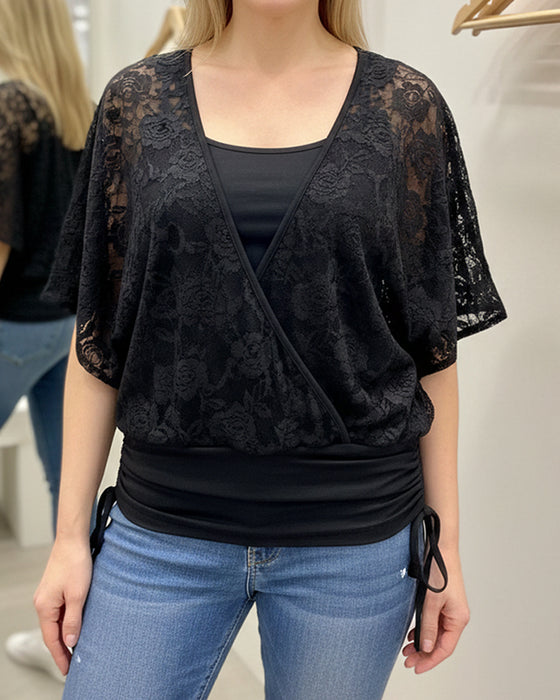 Stylish Batwing Sleeve Solid Color Top