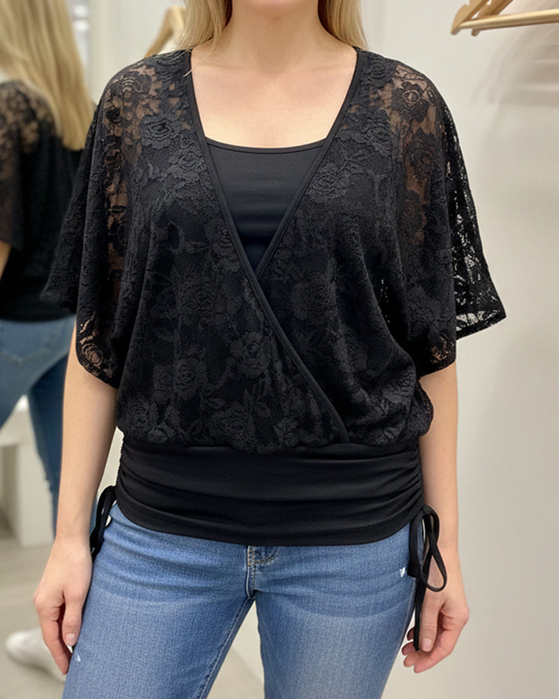 Stylish Batwing Sleeve Solid Color Top