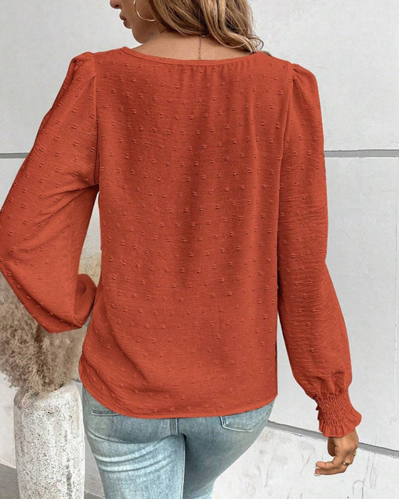Simple Round Neck Solid Color Blouse