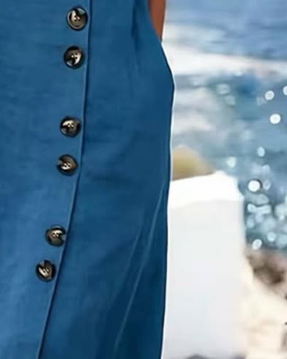 V-Neck Side Button Dress