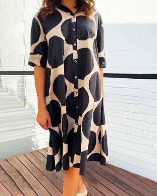 Geometric print button down casual dress