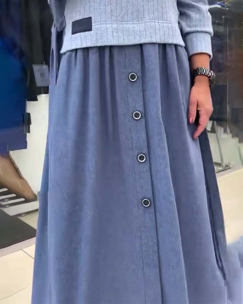 Casual Color-Blocked Round Neck Dress