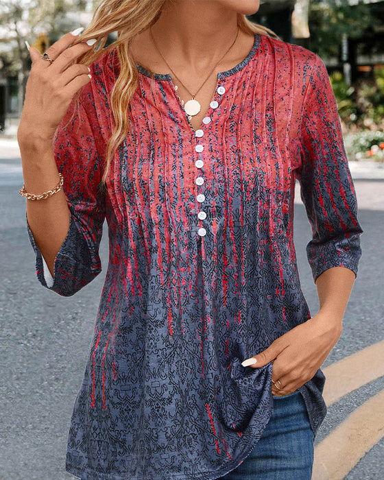 Ombre print button-down blouse