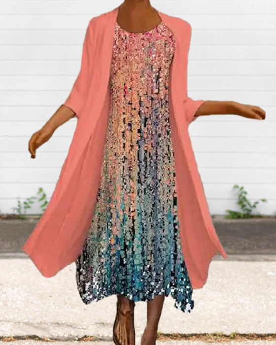 Elegant colorful round neck printed dress