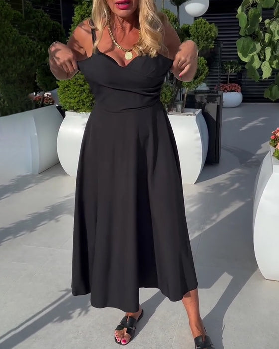 Strappy V-Neck Ruched High Waist Dress