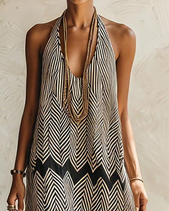 Halter Sleeveless Striped Dress