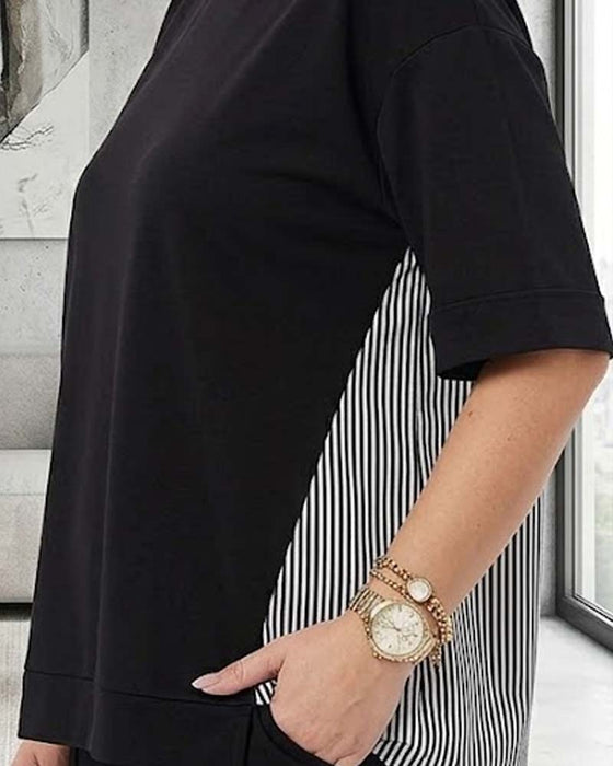 Pinstripe patchwork casual blouse