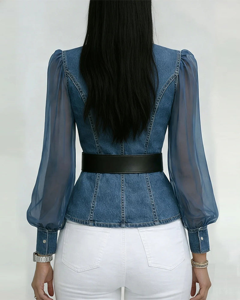Elegant Mesh Denim Blouse