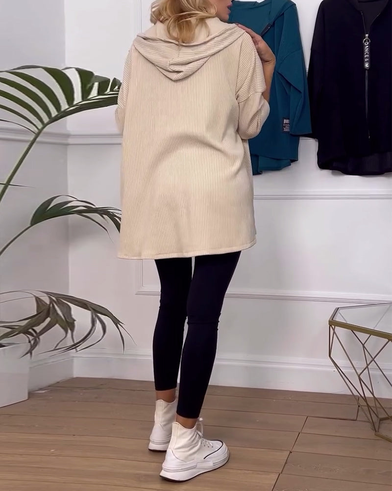 Casual solid color zipper hooded coat