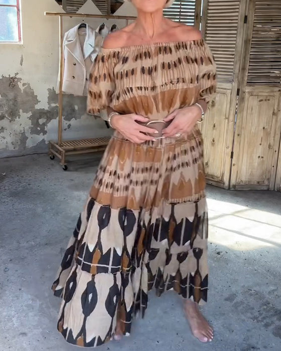 Off-Shoulder Square Neck Loose Print Dresses