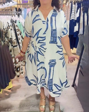 Lapel Printed Loose Casual Dress