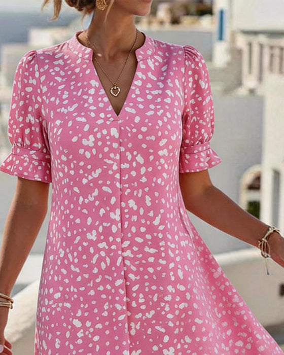 V-Neck Square Neck Puff Sleeve Print Dresses