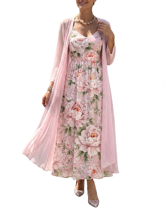 Floral Print Dress Two-Piece Set