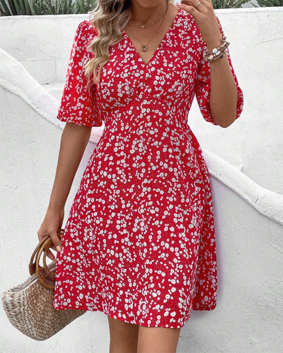 Floral V-Neck Short Dress