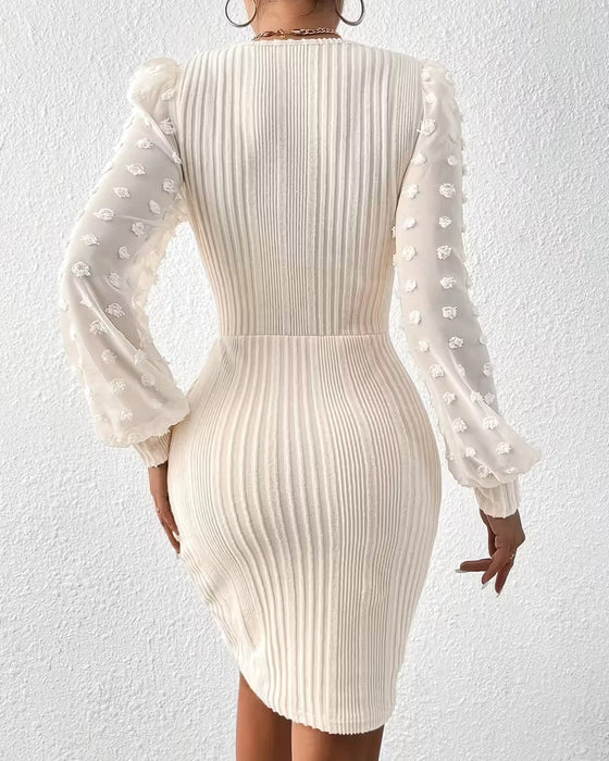 Elegant Three-Dimensional Floral Patchwork Waist Dress