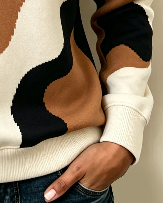 Color Block Zipper Casual Sweatshirt