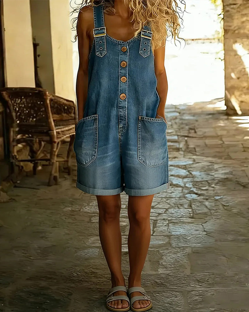 Casual Denim Shorts Jumpsuits